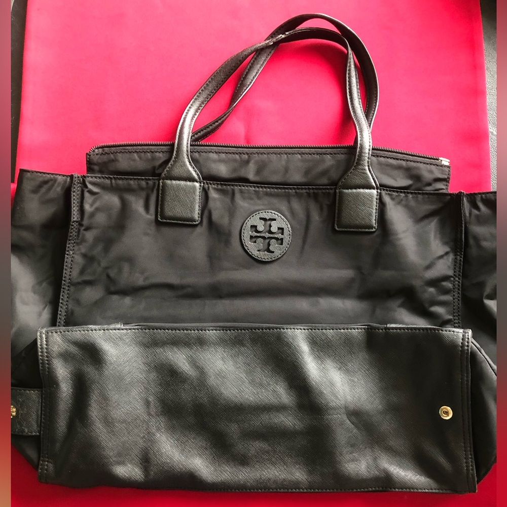 Tory Burch Black Nylon Tote with Logo Patch - Picture 10 of 14